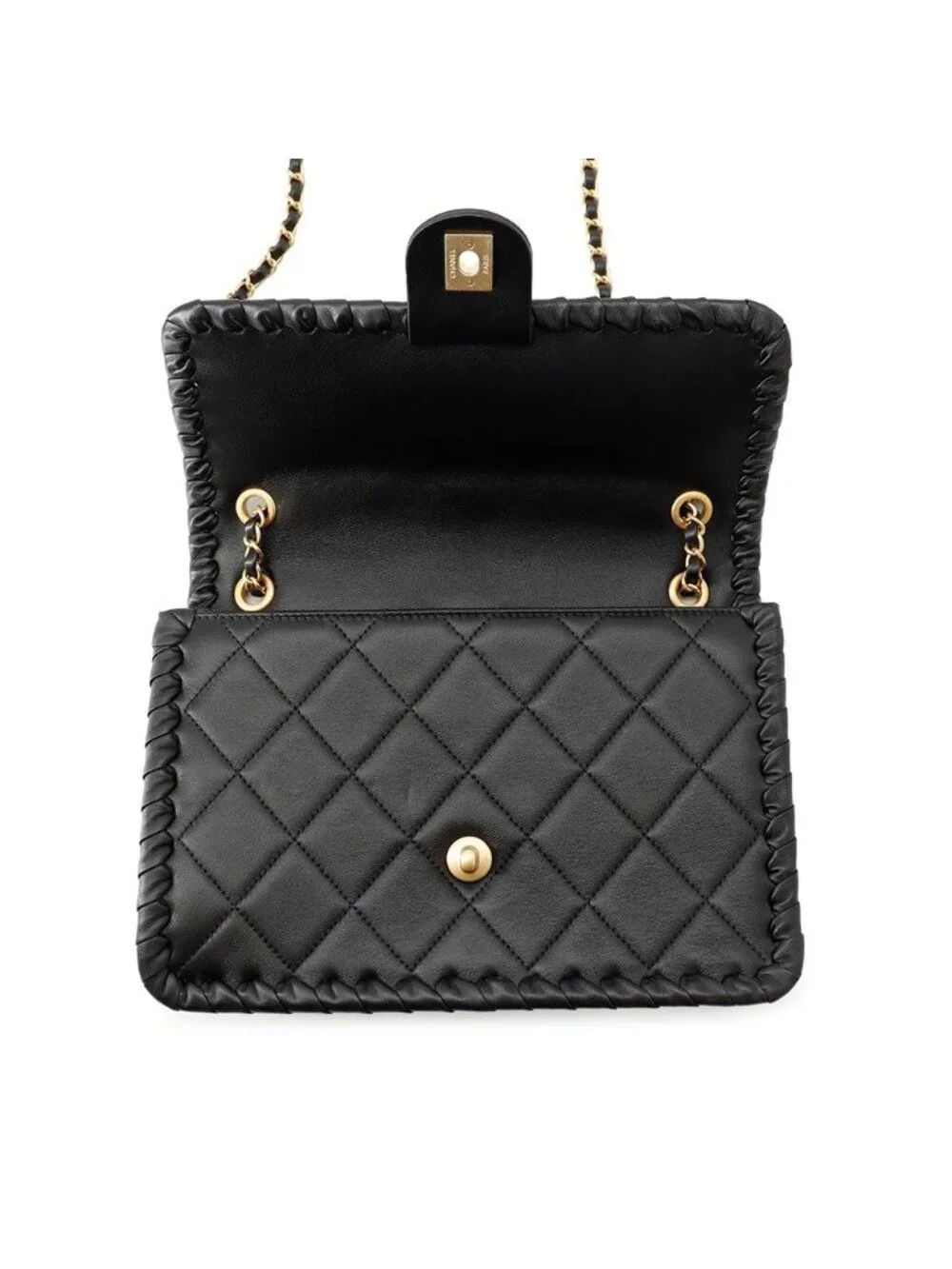 Chanel Chain Shoulder Bag Quilted CC Logo Single Flap Black
